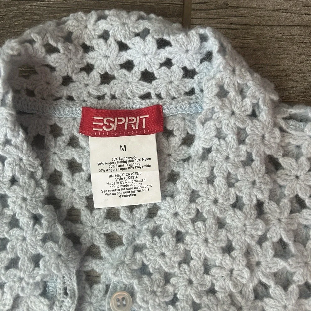 ESPRIT Kids Light‎ Blue Crochet Flower Cardigan Sweater Size M Sweet Grandma